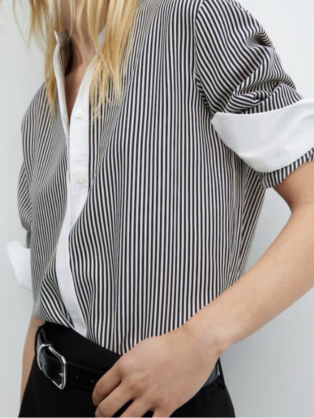 Mango MNG contrast striped button down shirt‎ black white Size 4